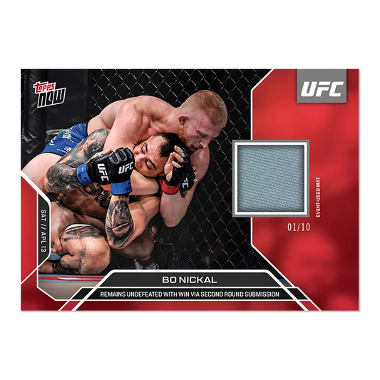 Collectible UFC trading card of Bo Nickal with an event-used mat piece