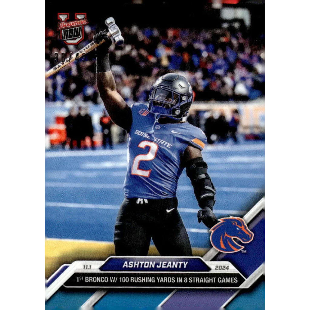 2024 Topps Bowman U Now Ashton Jeanty #34 Blue #/49 Boise State Broncos Rookie RC Football Card | Hall of Fame Sports Memorabilia | vintageantiquesgifts.com