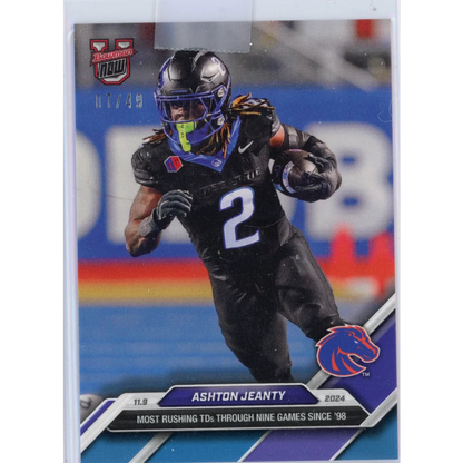 Ashton Jeanty Boise State Broncos blue rookie RC card #38/49 in black purple jersey #2