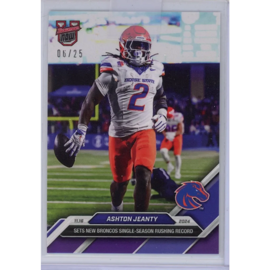 2024 Topps Bowman U Now Ashton Jeanty #43 Purple #/25 Boise State Broncos Rookie RC Football Card | Hall of Fame Sports Memorabilia | vintageantiquesgifts.com
