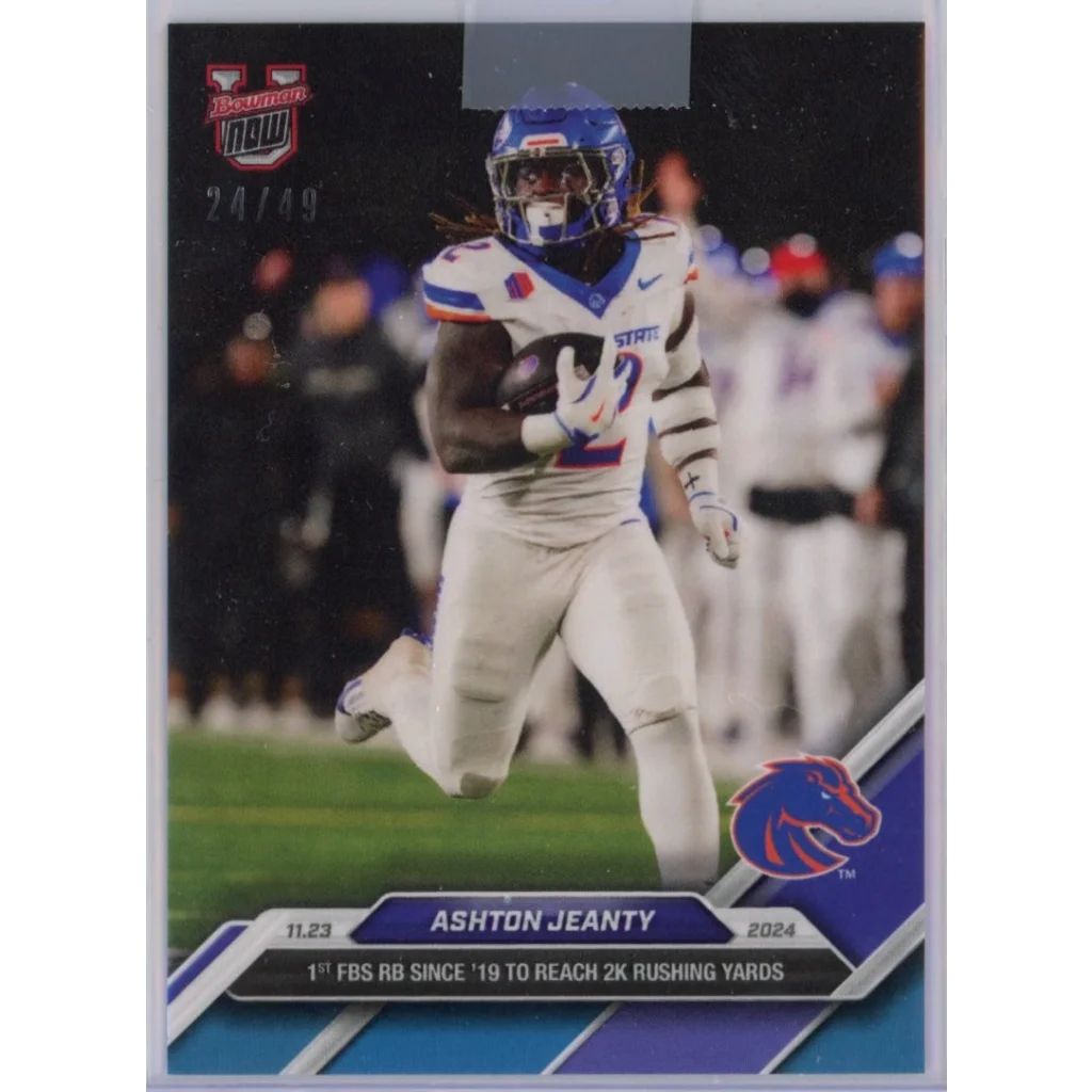Authentic Ashton Jeanty football card with third party authentication showing player in white and blue jersey
