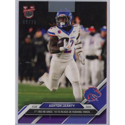 Ashton Jeanty in blue and white Boise State Broncos jersey, 2024 Topps Bowman U Now #48 Purple /25 RC card