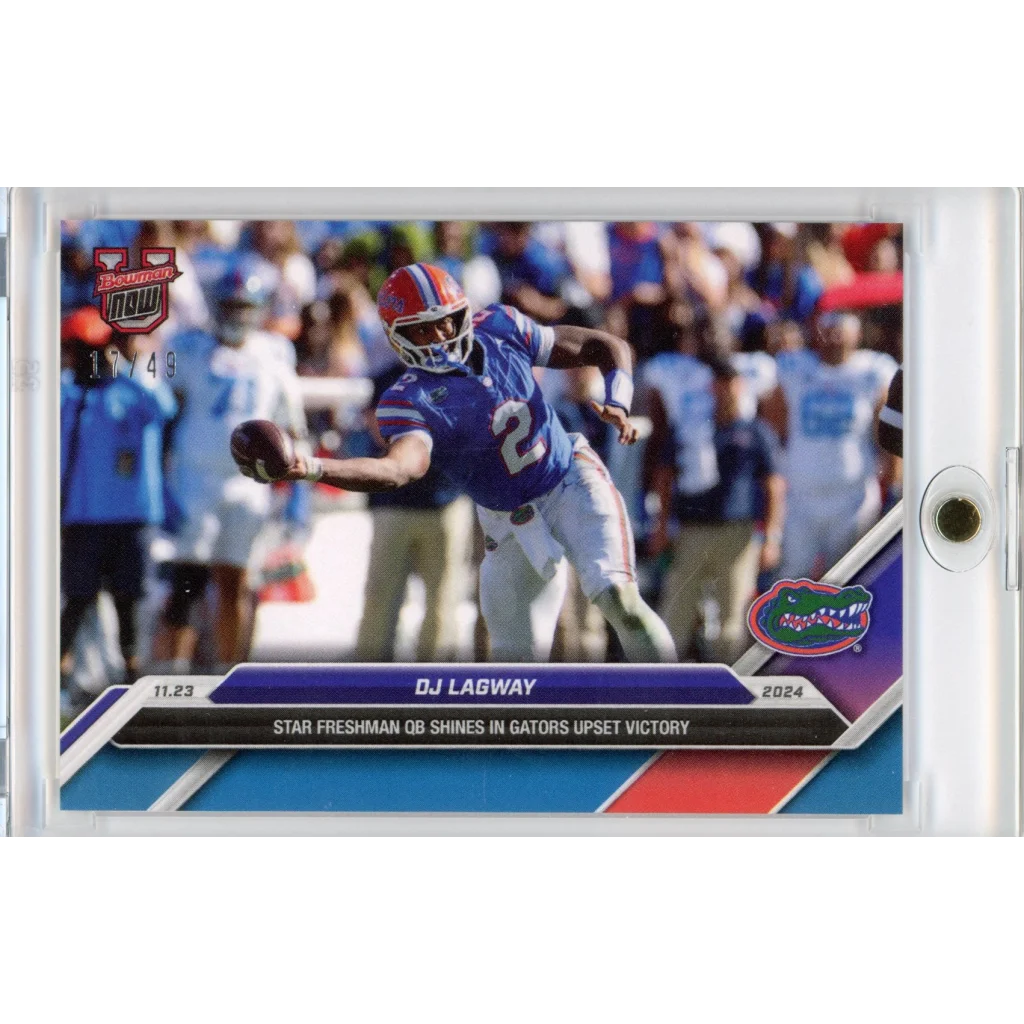 2024 Topps Bowman U Now DJ Lagway #46 Blue #/49 Florida Gators Rookie RC Football Card | Hall of Fame Sports Memorabilia | vintageantiquesgifts.com