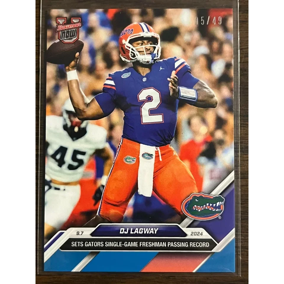 2024 Topps Bowman U Now DJ Lagway #7 Blue #/49 Florida Gators Rookie RC Football Card | Hall of Fame Sports Memorabilia | vintageantiquesgifts.com