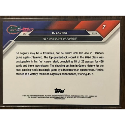 2024 Topps Bowman U Now DJ Lagway #7 Blue #/49 Florida Gators Rookie RC Football Card | Limited Edition /49 Blue Football Card | vintageantiquesgifts.com