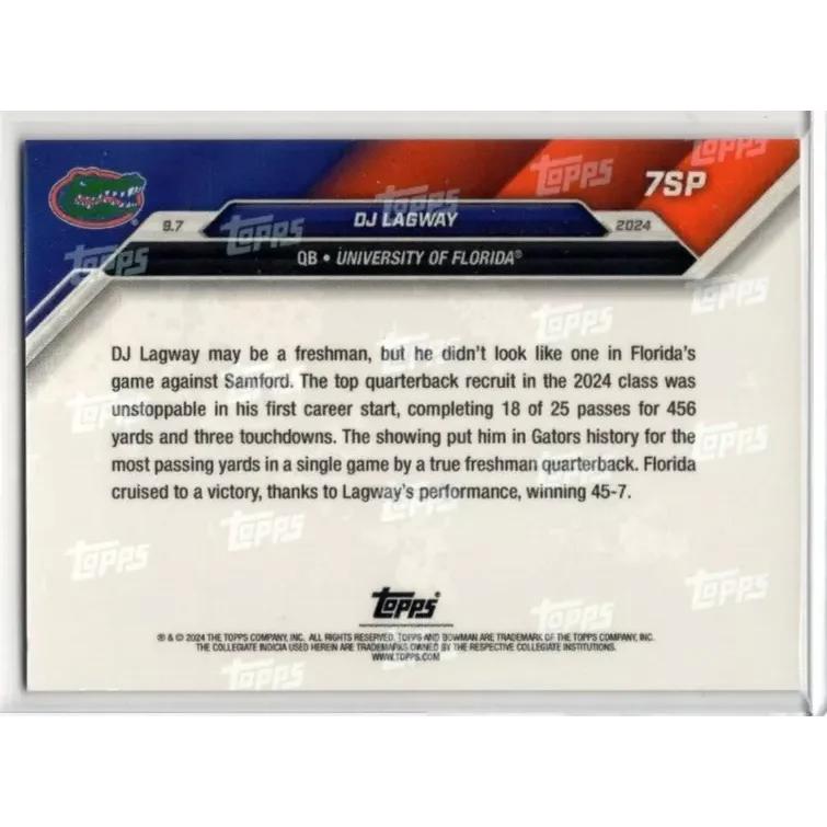 2024 Topps Bowman U Now DJ Lagway #7SP Florida Gators Rookie RC Football Card | Rookie RC Football Card | vintageantiquesgifts.com