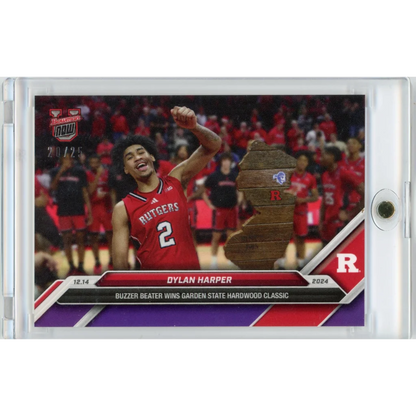 Dylan Harper red Rutgers jersey with #2, adidas logo, on 2024 Topps Bowman card