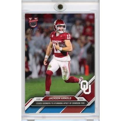 2024 Topps Bowman U Now Jackson Arnold #46 Blue #/49 Oklahoma Sooners Rookie RC Football Card | Hall of Fame Sports Memorabilia | vintageantiquesgifts.com
