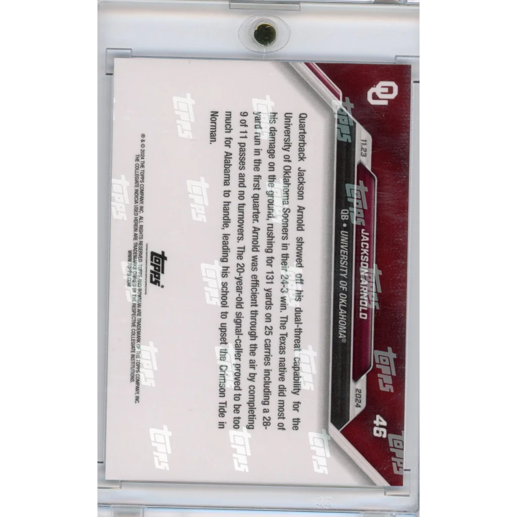 2024 Topps Bowman U Now Jackson Arnold #46 Blue #/49 Oklahoma Sooners Rookie RC Football Card | Limited Edition /49 Blue Football Card | vintageantiquesgifts.com