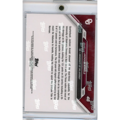 2024 Topps Bowman U Now Jackson Arnold #46 Orange #/5 Oklahoma Sooners Rookie RC Football Card | Limited Edition /5 Orange Football Card | vintageantiquesgifts.com
