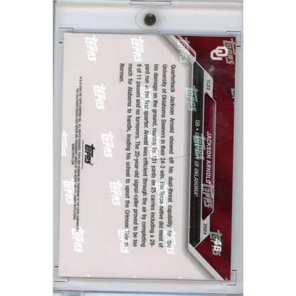 2024 Topps Bowman U Now Jackson Arnold #46 Purple #/25 Oklahoma Sooners Rookie RC Football Card | Limited Edition /25 Purple Football Card | vintageantiquesgifts.com