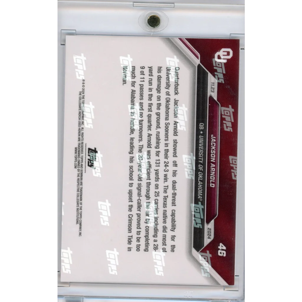 2024 Topps Bowman U Now Jackson Arnold #46 Red #/10 Oklahoma Sooners Rookie RC Football Card | Limited Edition /10 Red Football Card | vintageantiquesgifts.com