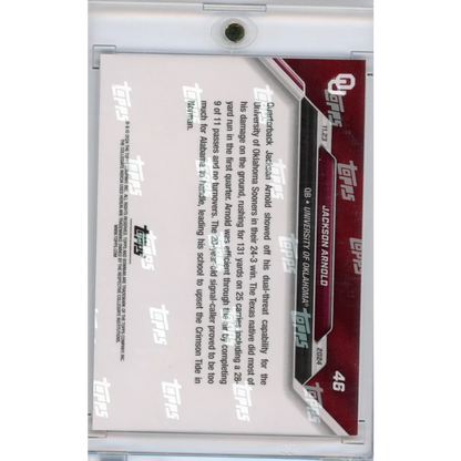 2024 Topps Bowman U Now Jackson Arnold #46 Red #/10 Oklahoma Sooners Rookie RC Football Card | Limited Edition /10 Red Football Card | vintageantiquesgifts.com