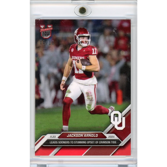 2024 Topps Bowman U Now Jackson Arnold #46 Red #/10 Oklahoma Sooners Rookie RC Football Card | Hall of Fame Sports Memorabilia | vintageantiquesgifts.com