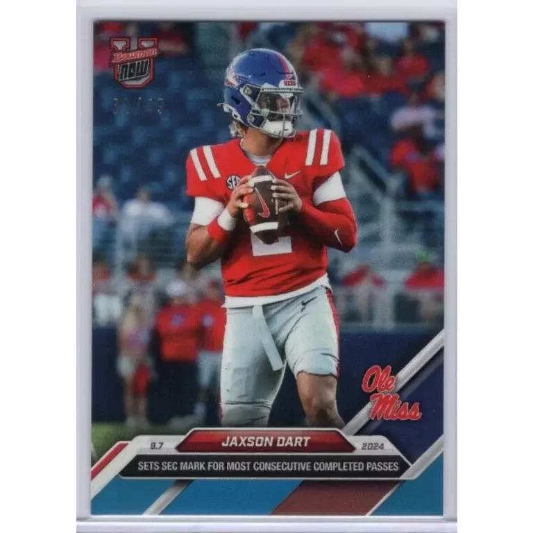 Football trading card of Jaxson Dart in Ole Miss uniform with third party authentication