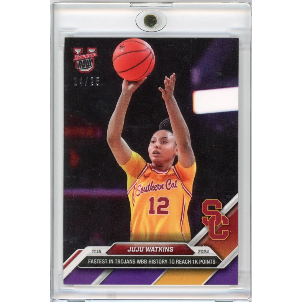 Authenticated JuJu Watkins USC Trojans basketball trading card in protective case with third party authentication