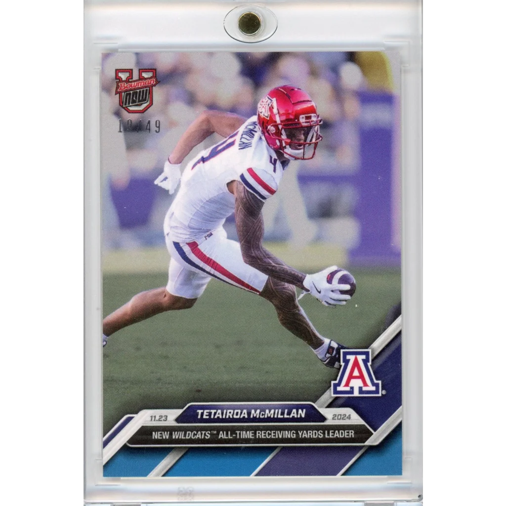 2024 Topps Bowman U Now Tetairoa McMillan #47 Blue #/49 Arizona Wildcats Football Card | Hall of Fame Sports Memorabilia | vintageantiquesgifts.com
