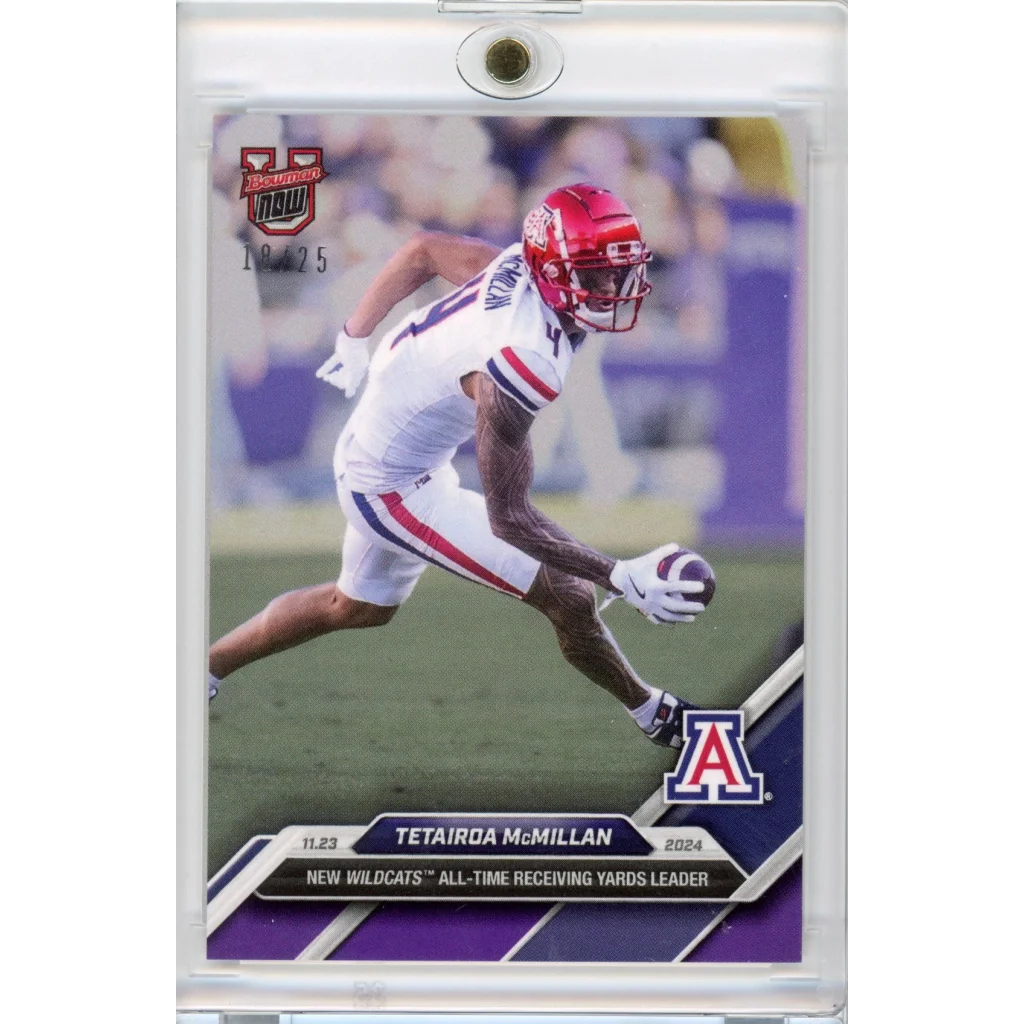 Football trading card of Tetairda McMillan with third party authentication for authenticity