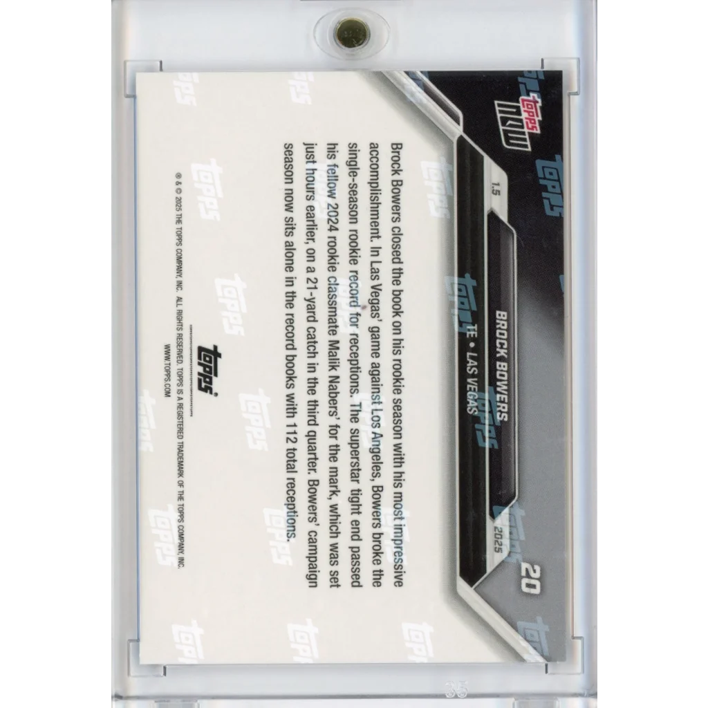 Authentic Brock Bowers Topps Now Football Trading Card showcasing a baseball trading card style