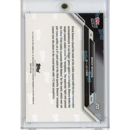 Authentic Brock Bowers Topps Now Football Trading Card showcasing a baseball trading card style