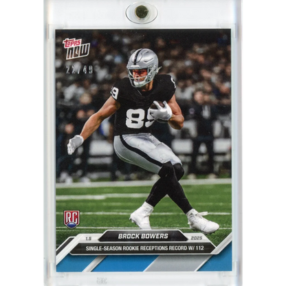 Authentic Brock Bowers Topps Now Football Trading Card on display