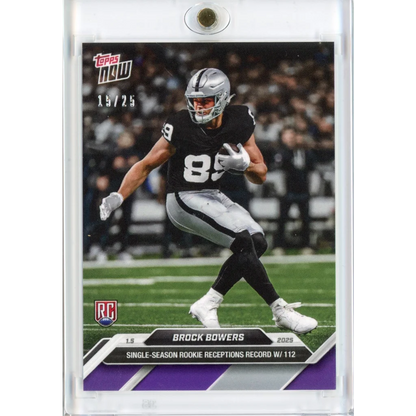 2024 Topps Now Brock Bowers #20 Purple #/25 Las Vegas Raiders Rookie RC Football Card | Hall of Fame Sports Memorabilia | vintageantiquesgifts.com
