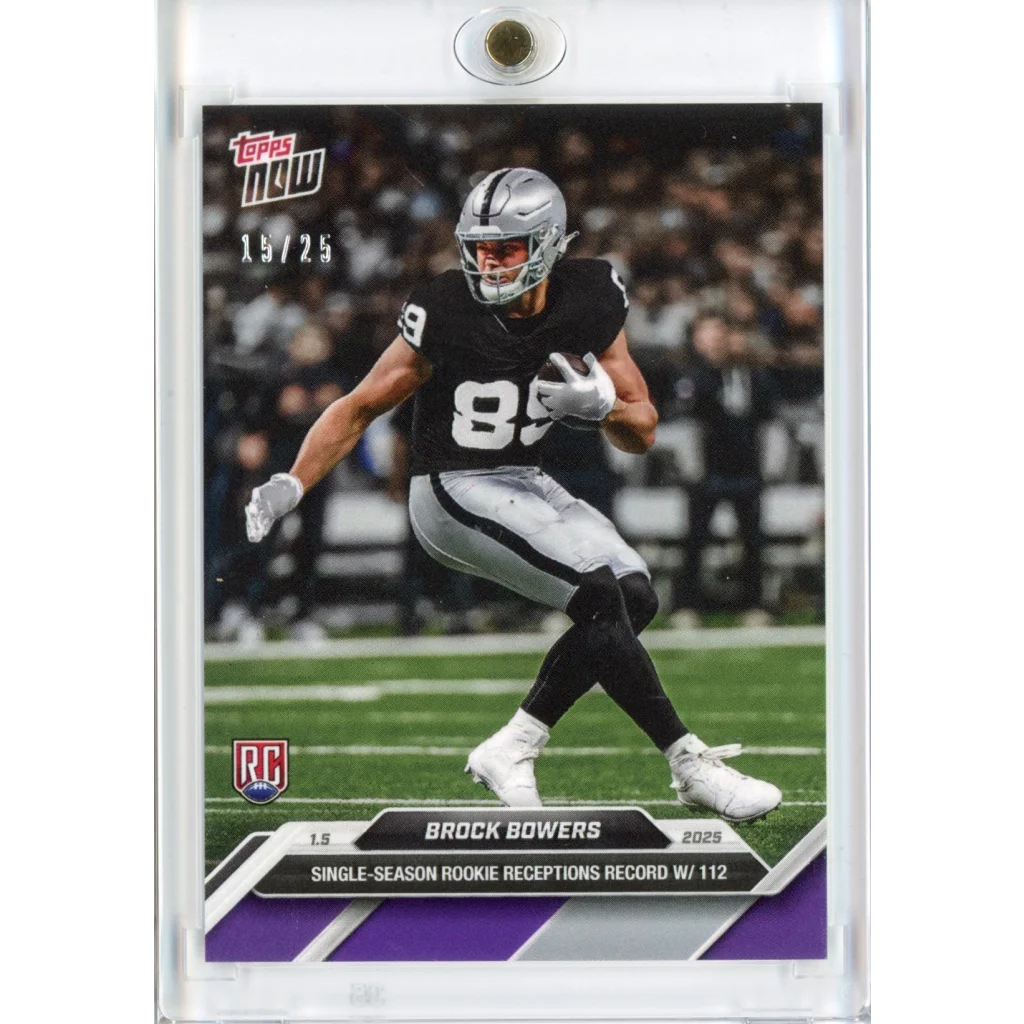 Football trading card of Brock Bowers in protective case for Authentic Brock Bowers Rookie Card