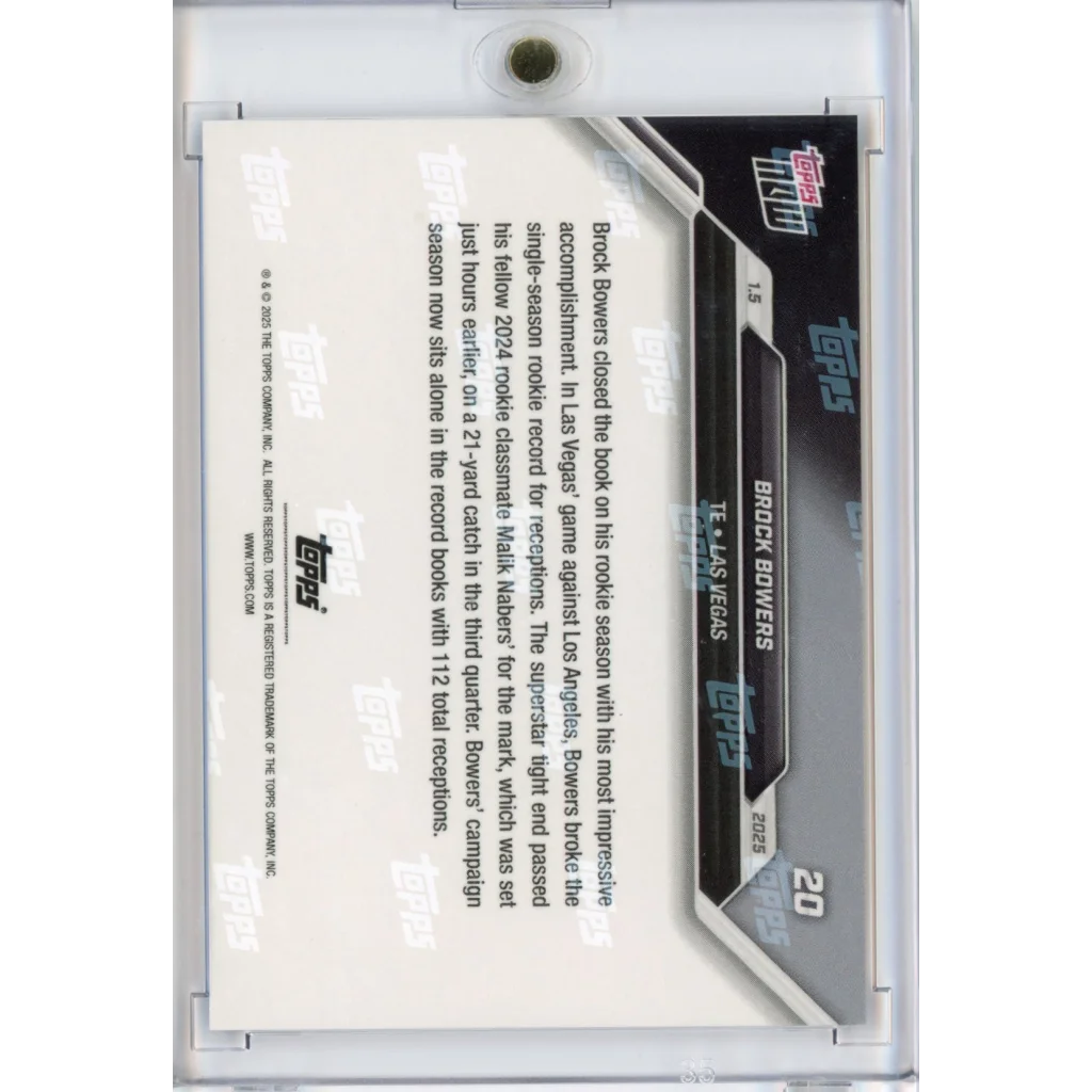 Authentic Brock Bowers rookie football card in protective case display