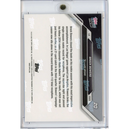 Authentic Brock Bowers rookie football card in protective case display