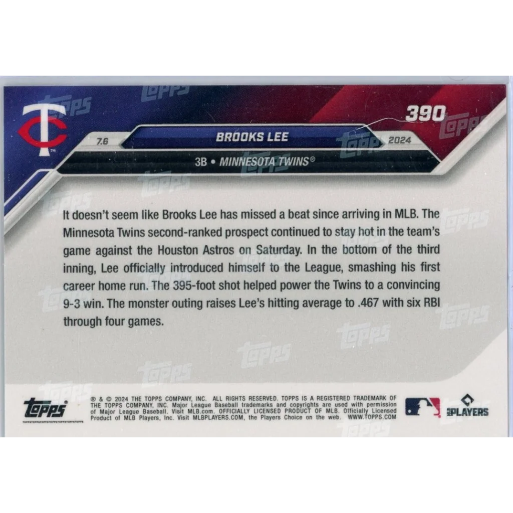 2024 Topps Now Brooks Lee #390 Blue #/49 Minnesota Twins Rookie RC Baseball Card | Limited Edition /49 Blue Baseball Card | vintageantiquesgifts.com
