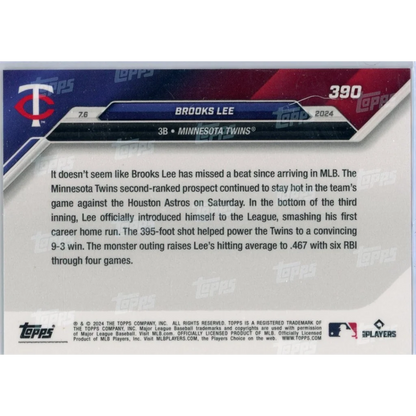 2024 Topps Now Brooks Lee #390 Blue #/49 Minnesota Twins Rookie RC Baseball Card | Limited Edition /49 Blue Baseball Card | vintageantiquesgifts.com