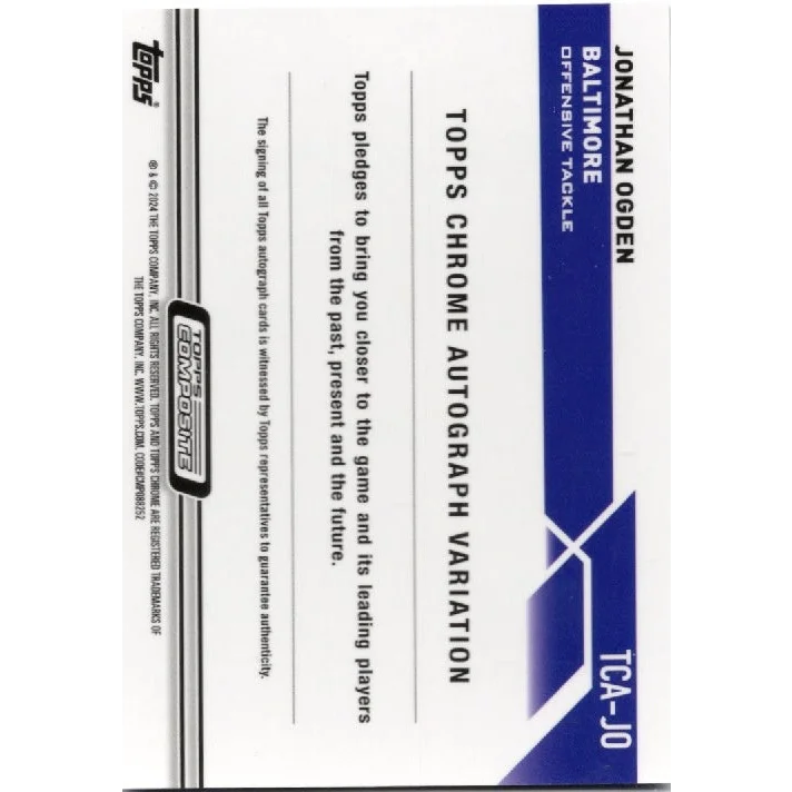 2024 Topps Chrome Composite Jonathan Ogden #TCAJO Blue Auto /150 Baltimore Ravens Football Card