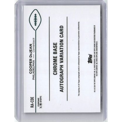 2024 Topps Chrome Silver Refractor Cooper DeJean #RA-CDE Auto Rookie RC Football Card | Certified Authentic Signed Memorabilia | vintageantiquesgifts.com
