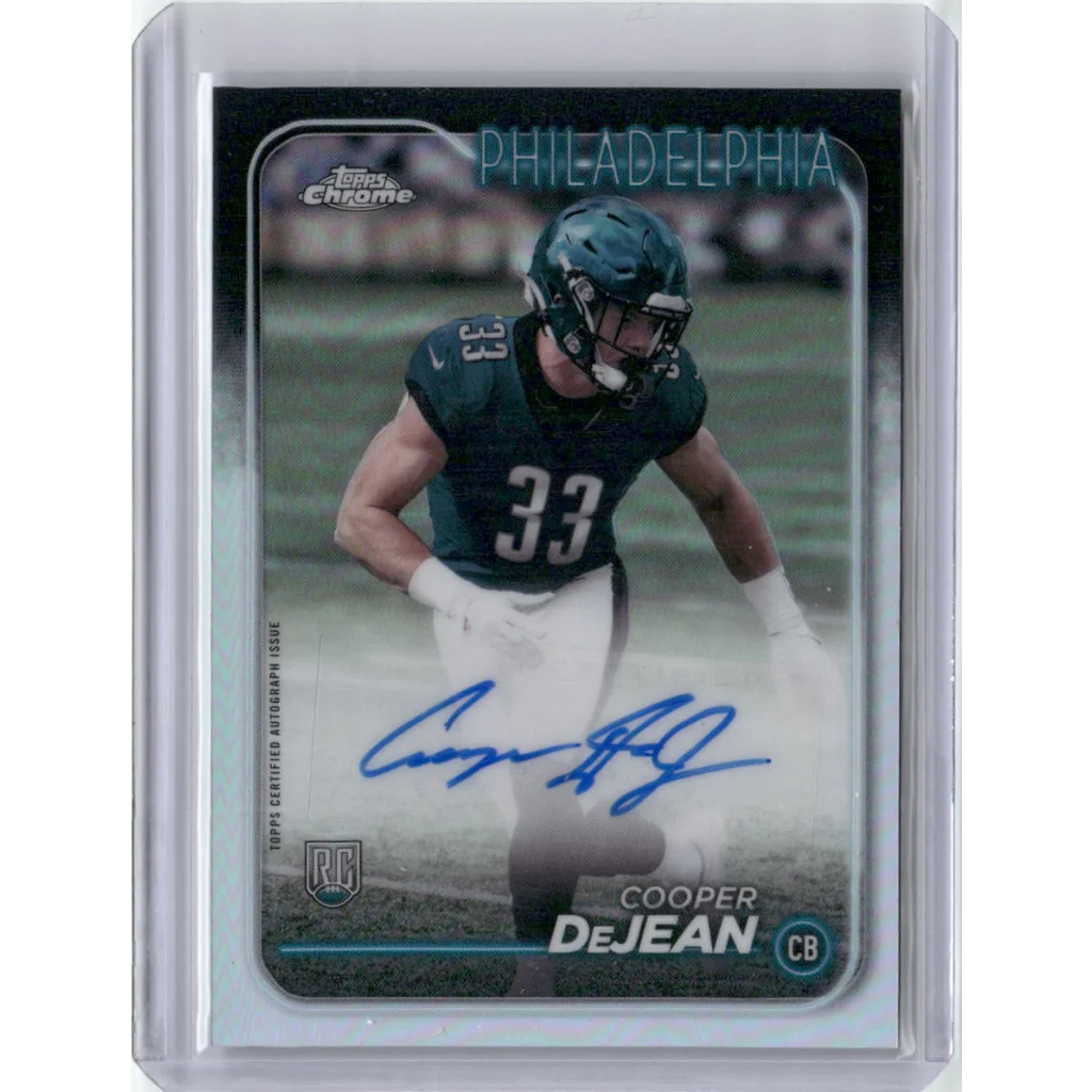 2024 Topps Chrome Silver Refractor Cooper DeJean #RA-CDE Auto Rookie RC Football Card | Hall of Fame Sports Memorabilia | vintageantiquesgifts.com