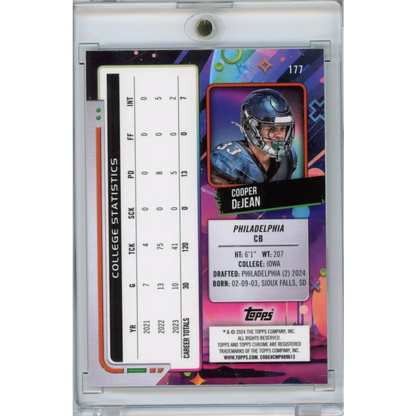 2024 Topps Cosmic Chrome Cooper DeJean #177 Spacedust Refractor /75 Rookie RC Philadelphia Eagles Football Card | Limited Edition /75 Refractor Football Card | vintageantiquesgifts.com