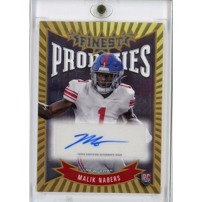 Autographed Malik Nabers Topps Finest Rookies football card with third party authentication