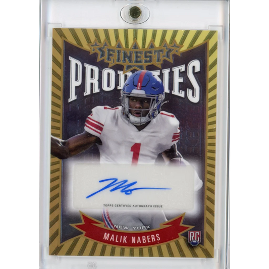 Autographed Malik Nabers Topps Finest Rookies football card with third party authentication
