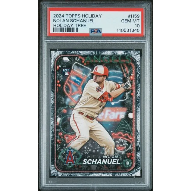 2024 Topps Holiday Nolan Schanuel PSA graded holographic card