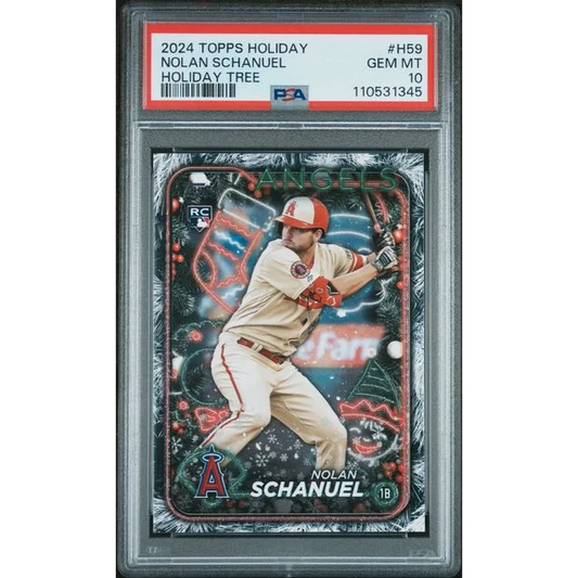 2024 Topps Holiday Nolan Schanuel PSA graded holographic card