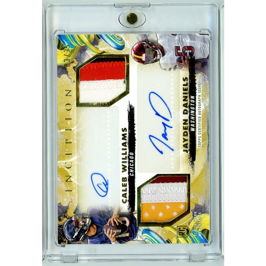 Dual autograph and patch football card of Caleb Williams and Jayden Daniels with third party authentication