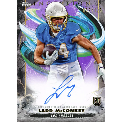 Autographed Ladd McConkey rookie football card with third party authentication from Topps Inception