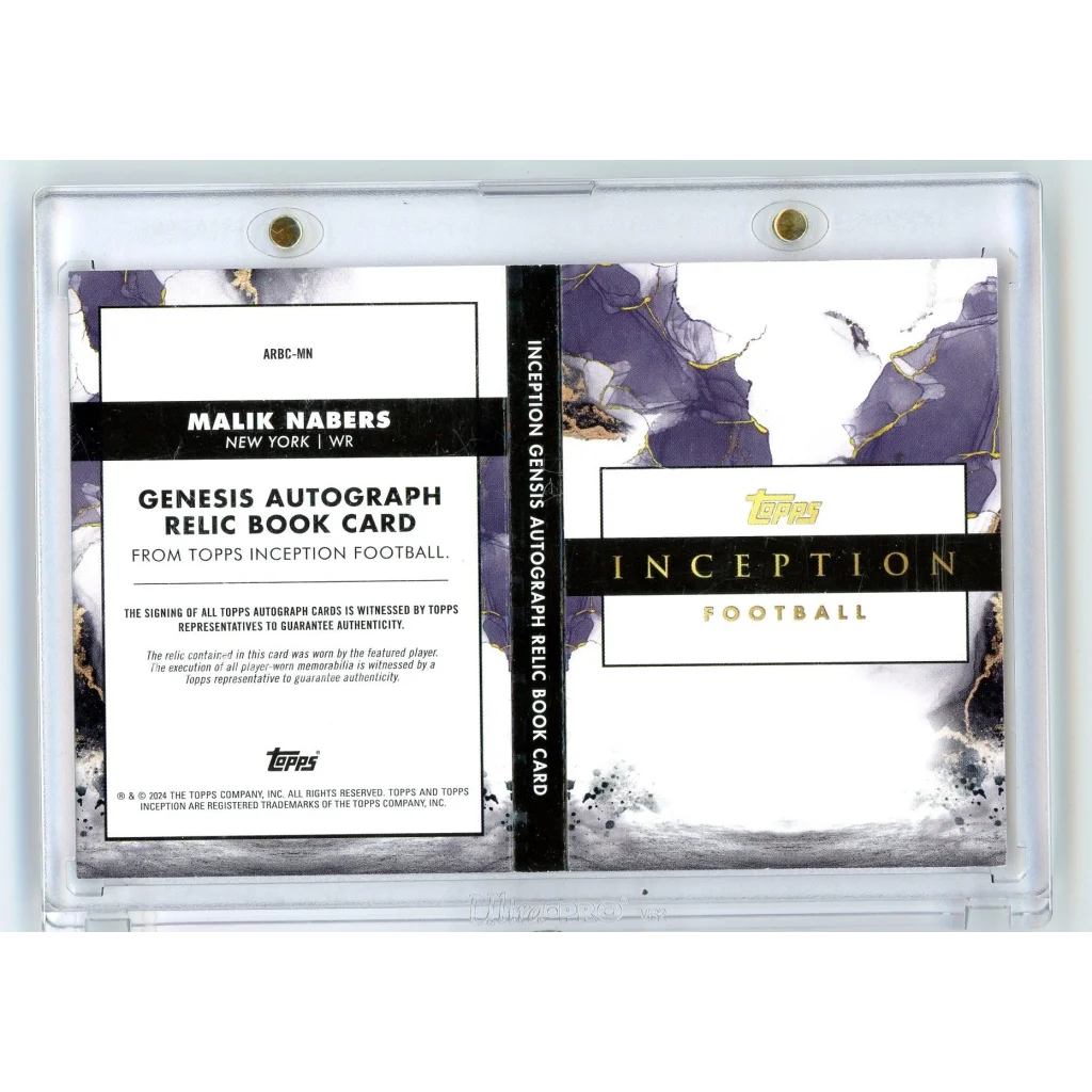 2024 Topps Inception Malik Nabers #ARBCMN Auto Book Relic Red /25 Rookie RC Football Card | Certified Authentic Signed Memorabilia | vintageantiquesgifts.com
