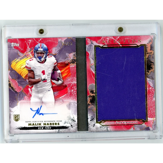 Malik Nabers New York Giants autographed football card with uniform swatch and third party authentication