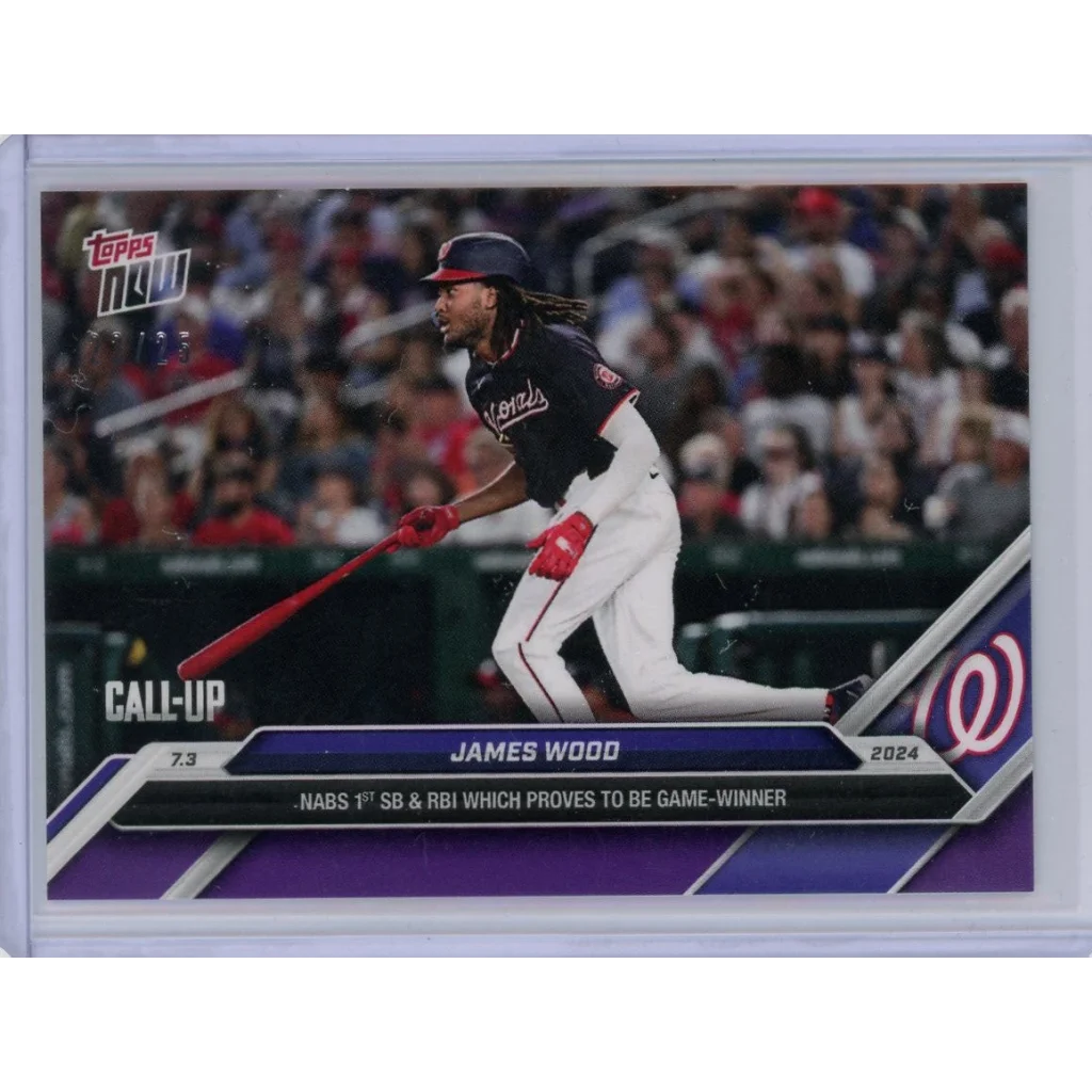 2024 Topps Now James Wood #373 Purple #/25 Rookie RC Baseball Card | Hall of Fame Sports Memorabilia | vintageantiquesgifts.com