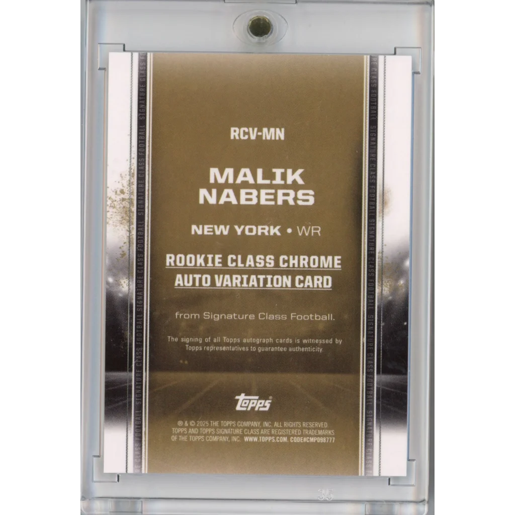 Malik Nabers Rookie Chrome Auto Card with Third Party Authentication for collectors