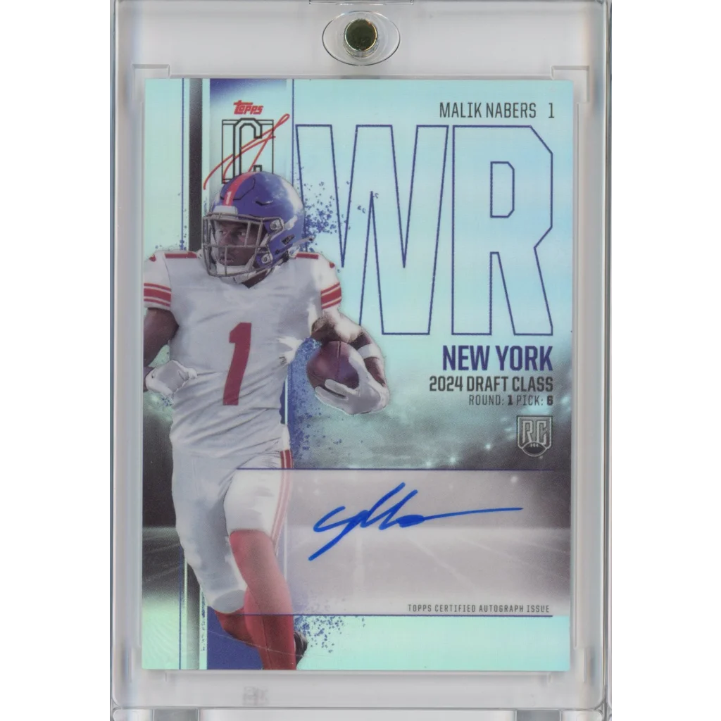Football trading card of Malik Nabers as Giants WR with autograph and third party authentication