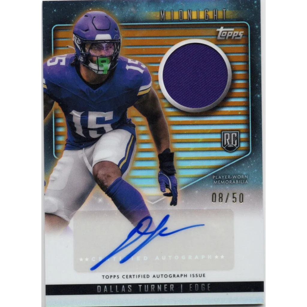 2024 Topps Midnight Dallas Turner #RJADT Rookie Jersey Autograph /50 Minnesota Vikings Rookie RC Football Card