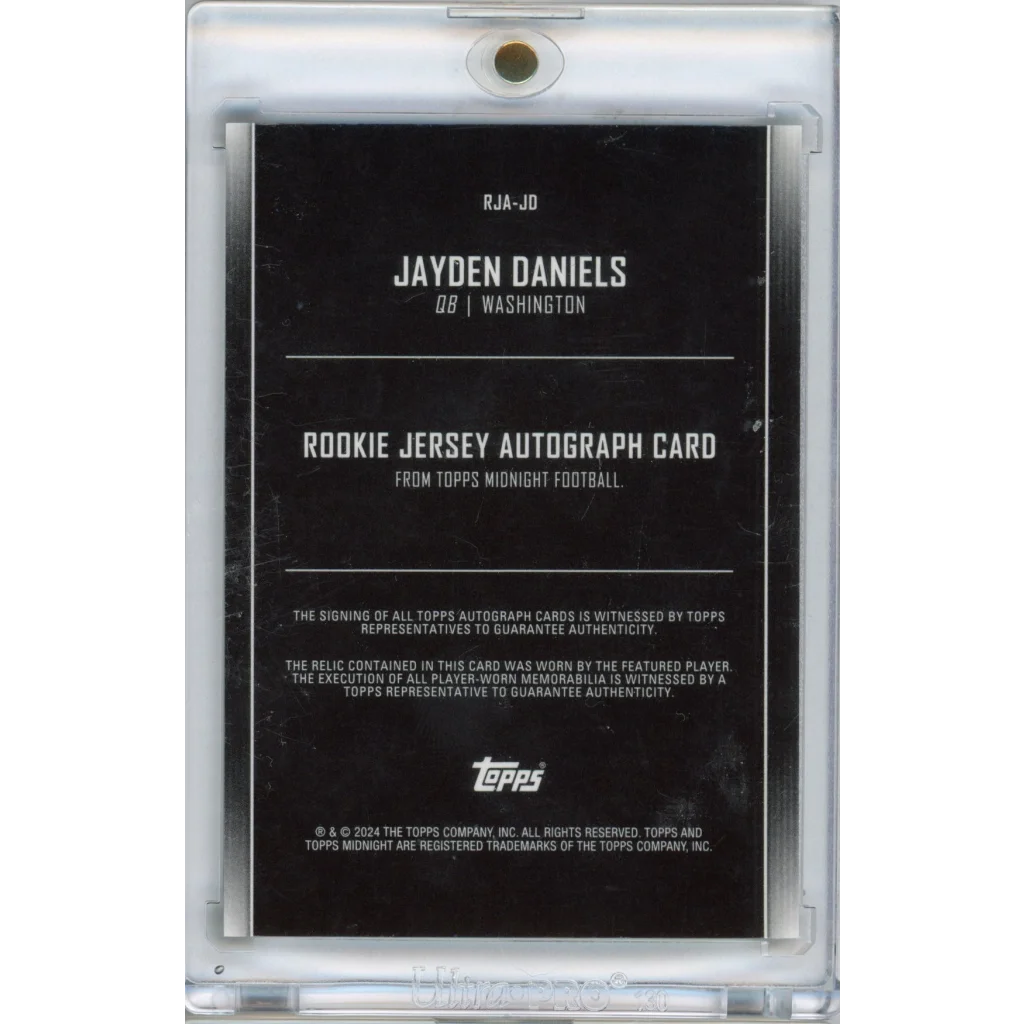 2024 Topps Midnight Jayden Daniels #RJAJD Rookie Jersey Auto Washington Commanders Rookie RC Football Card | Certified Authentic Signed Memorabilia | vintageantiquesgifts.com
