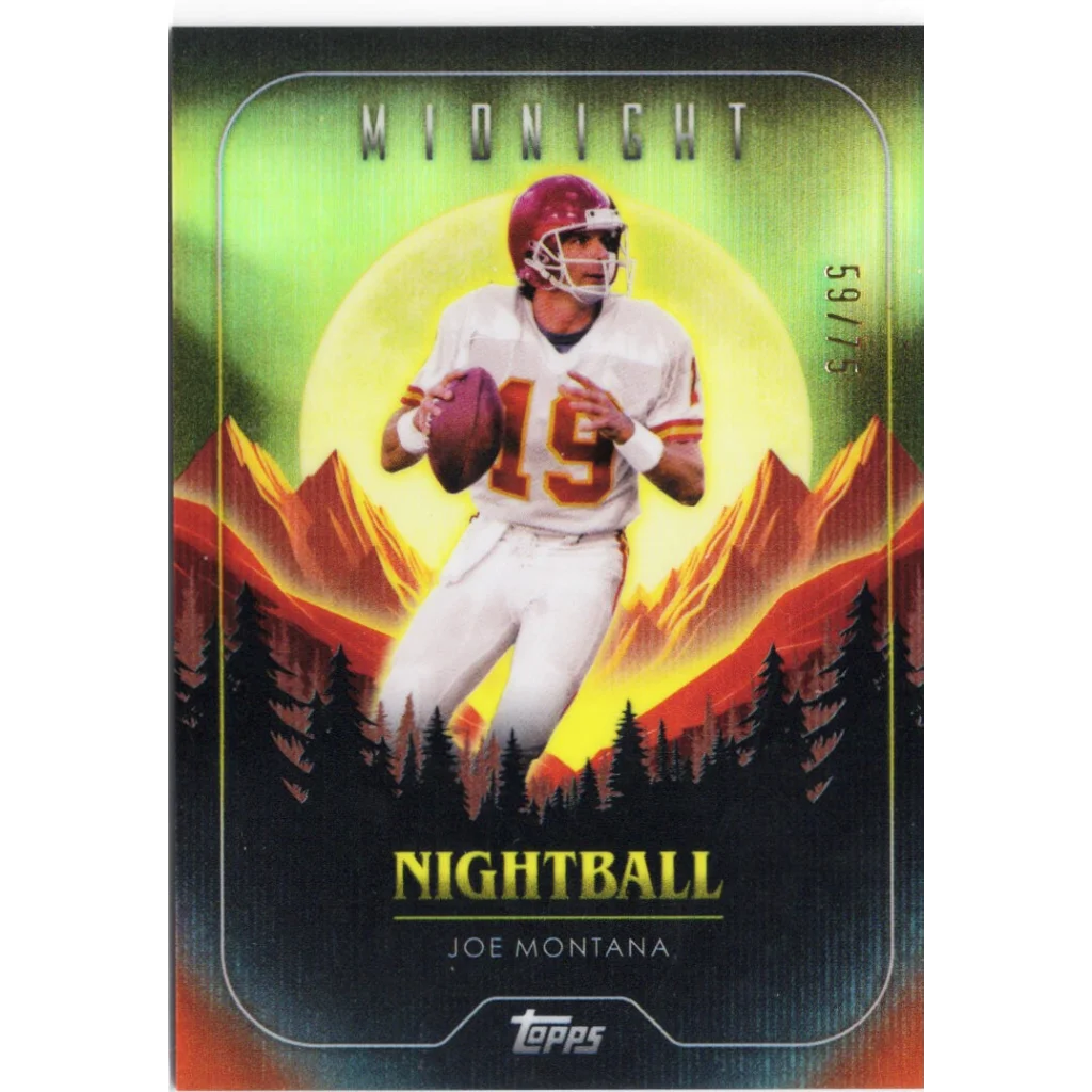 2024 Topps Midnight Joe Montana #NB20 Nightball Dusk /75 Football Card