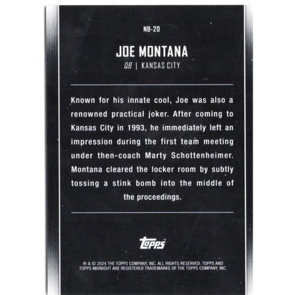 2024 Topps Midnight Joe Montana #NB20 Nightball Dusk /75 Football Card